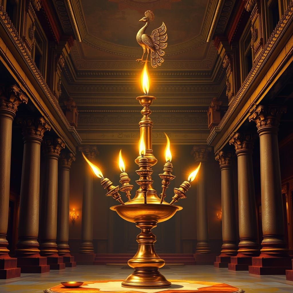 Majestic South Indian Brass Lamp in the Style of James Gurne...