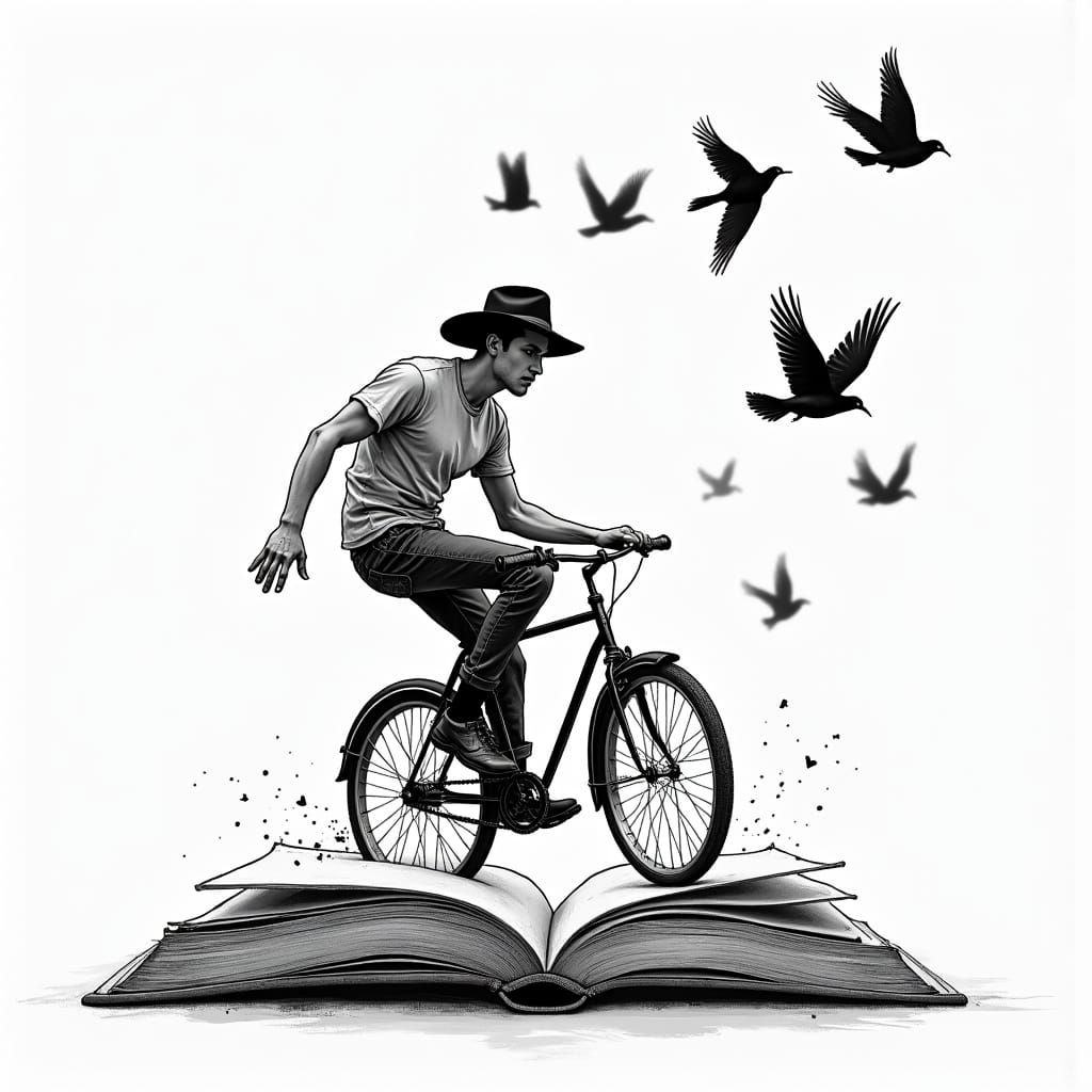 Dynamic Youth Emerges from Book in Expressive Drawing