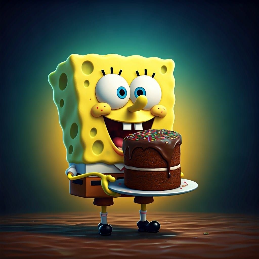 Vibrant SpongeBob SquarePants Celebrates with Chocolate Cake