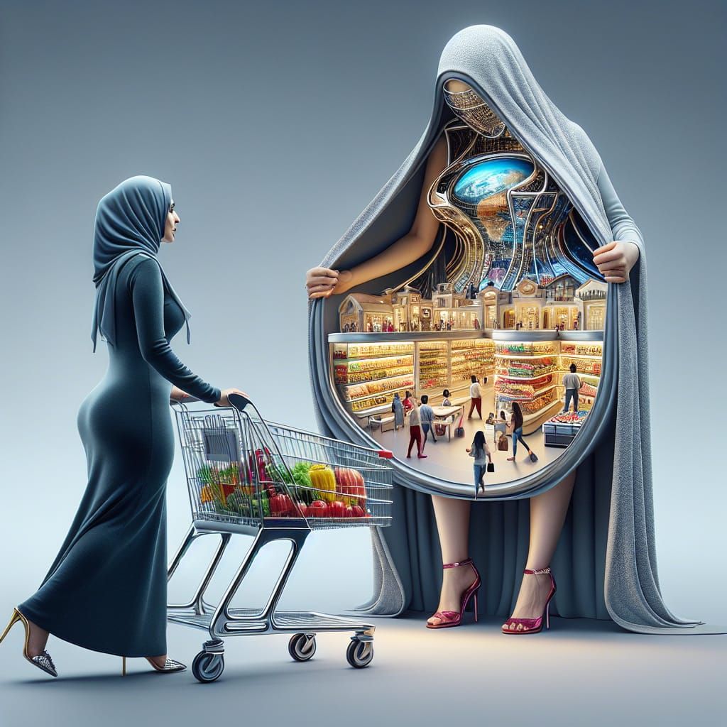 Surreal Futuristic Supermarket Inside Shopping Cart