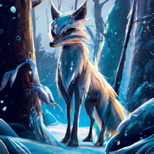 Winter Fox Guardian in Snowy Forest