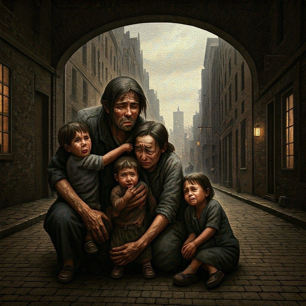 Ghetto Family Cries: Oil Painting