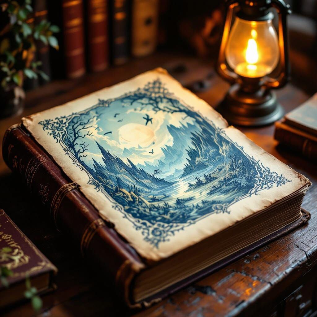 Fantasy Art Book with Hand-Drawn Creatures and Landscapes
