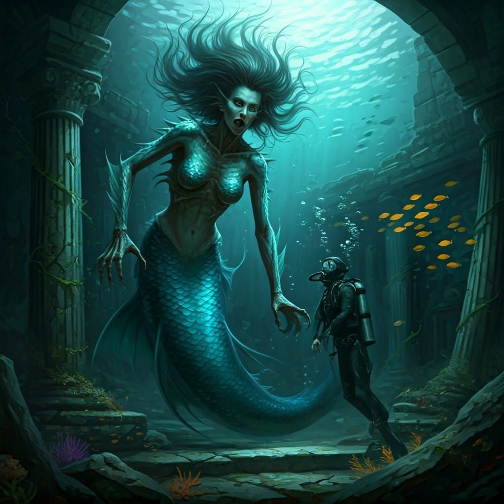 Mermaid and a Scuba Diver