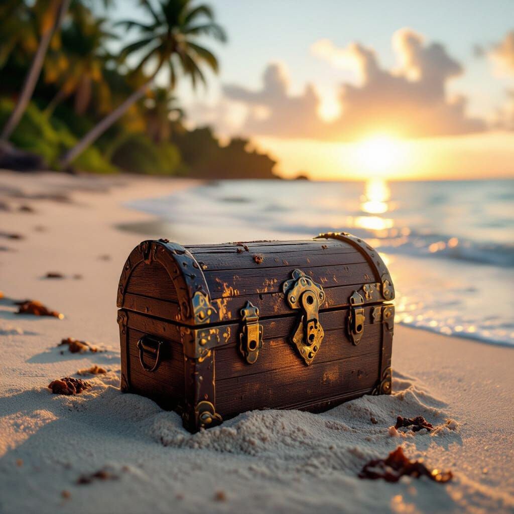 Sunken Treasure Chest on Tropical Beach
