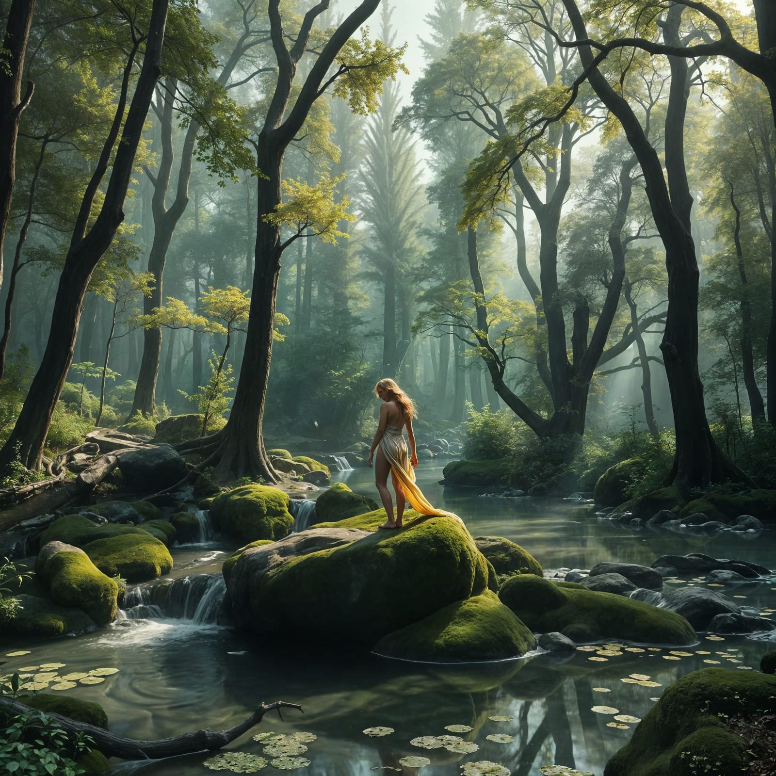 Nymph in Oak Forest: Epic Digital Painting