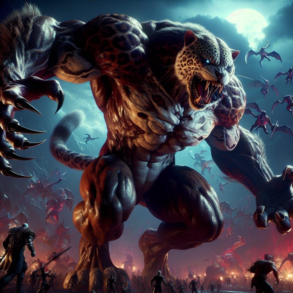 Towering Werejaguar Ready to Strike, Fantasy Concept Art