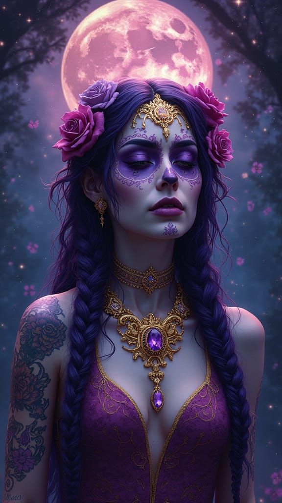 Ethereal Goddess of the Afterlife in Día de los Muertos Arti...