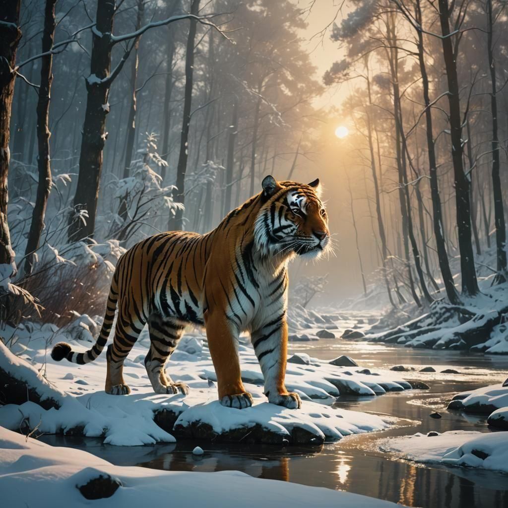 Tiger in Snowy Forest Concept Art