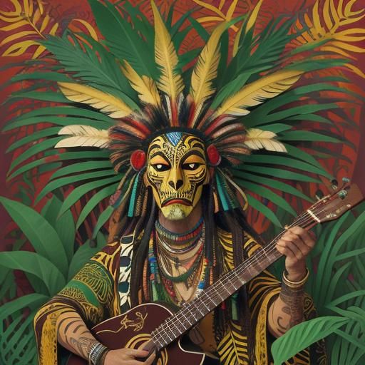 Primitivist Witch Doctor in Jungle Clearing