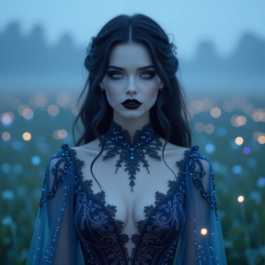 Bioluminescent Zombie Woman in Art Nouveau Style