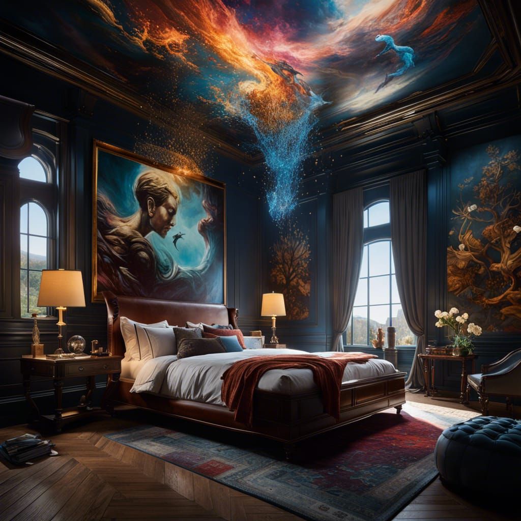 Elegant Master Bedroom With Holographic Ceiling Displays