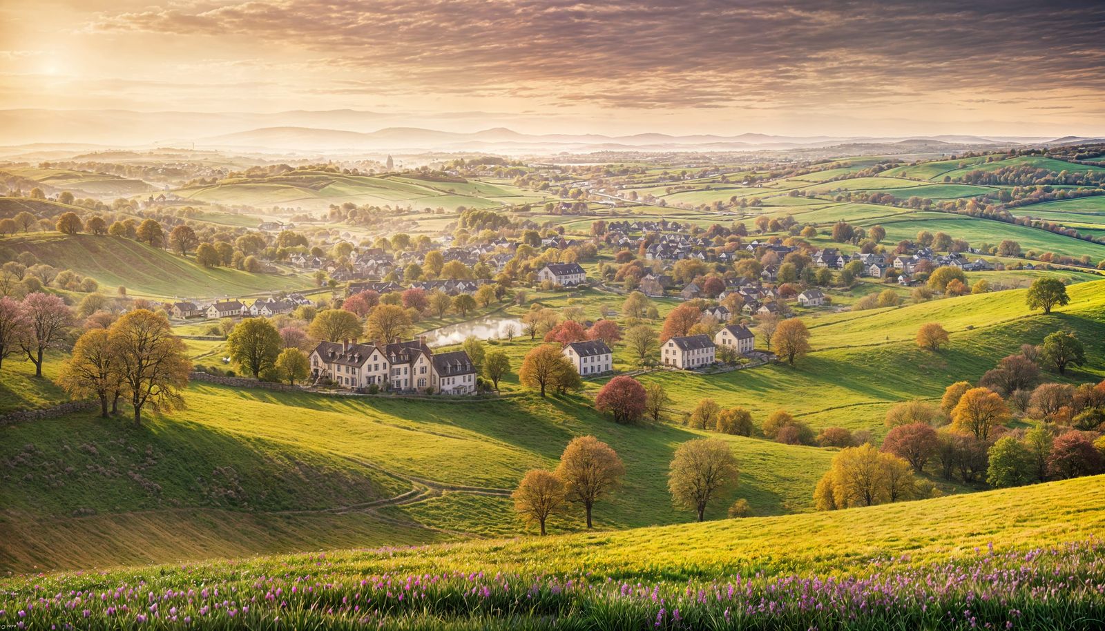 Blossoming Spring Countryside in Hyperrealistic Detail