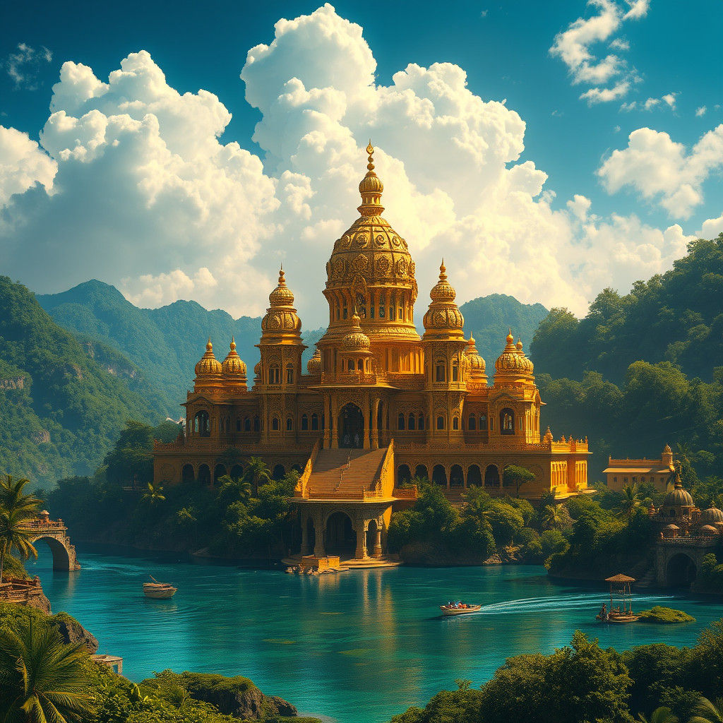 Majestic Golden Palace in Lush Island Village