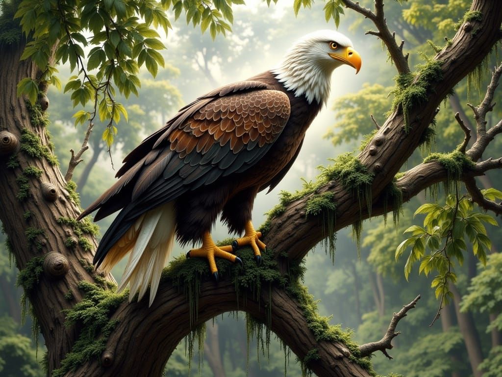 Majestic Bald Eagle Nesting, Realistic Wildlife Art