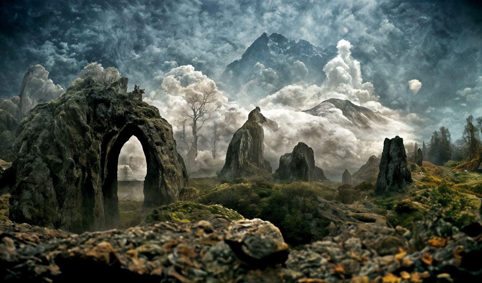 Ethereal Celtic Landscape with Ghostly Figures