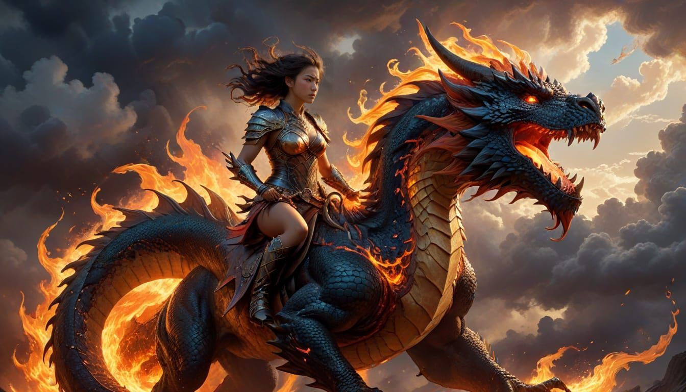 Mythic Feudal Warrior on Blazing Dragon