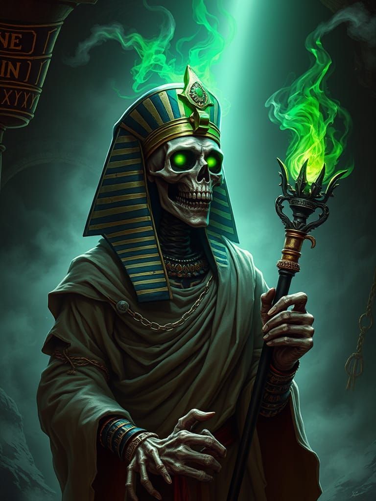 Dark Fantasy Pharaoh in Tattered Linens and Royal Headdress