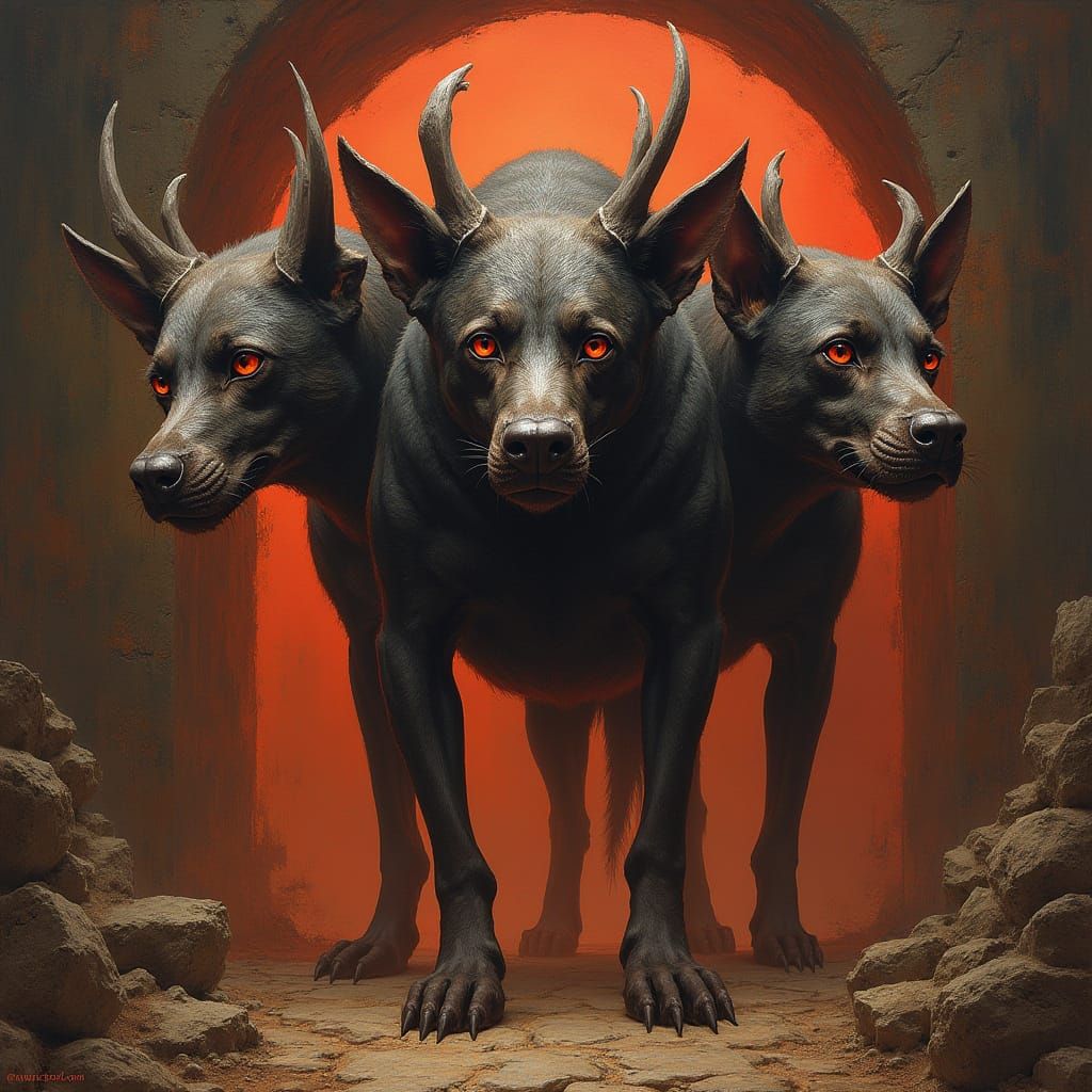 Cerebrus: Three-Headed Dog Guarding Hell's Entrance