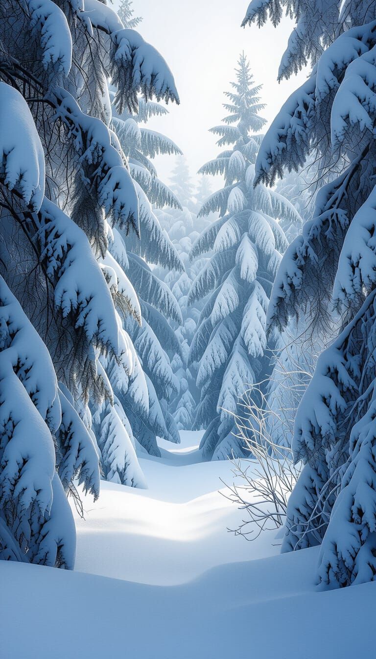 Snowy Winter Forest Landscape in Cool Blue Tones