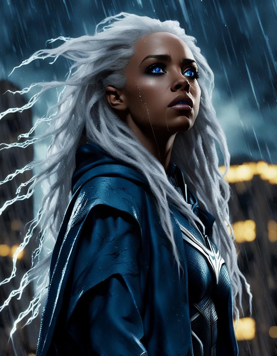 Storm in Rainy Cityscape: Comic Book Art