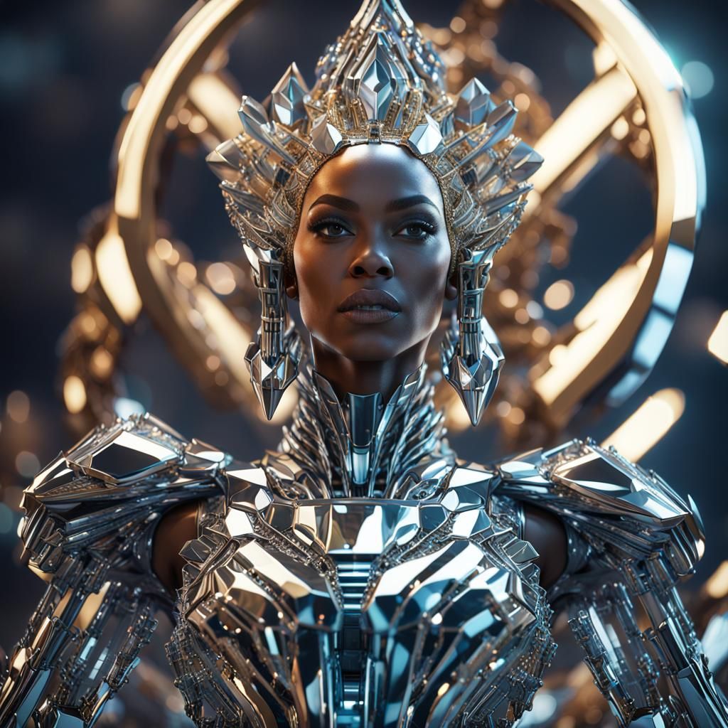 A closeup shot of a crystal sculpture depicting Beyoncé, showcasing her fierce charisma and commanding presence in a daz...