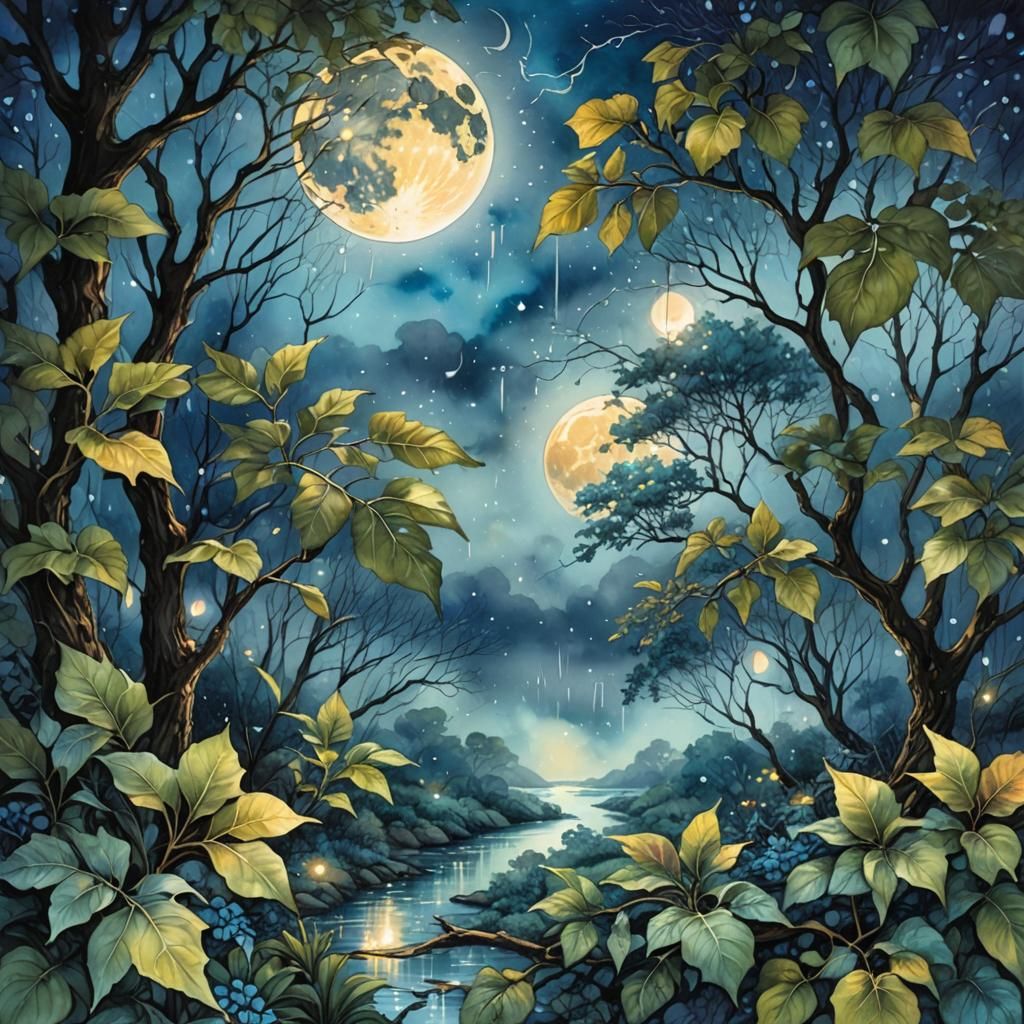 Alcohol Ink Wash Illustration of Blue Rain