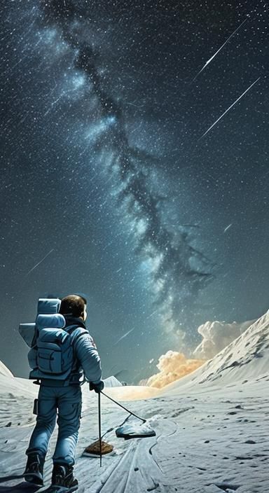 Astronaut Skiing on the Moon with Earth