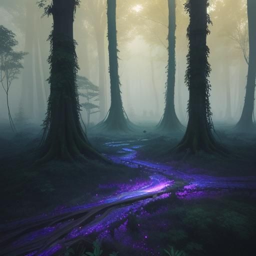 Glowing Leaves in Fantasy Forest Digital Painting