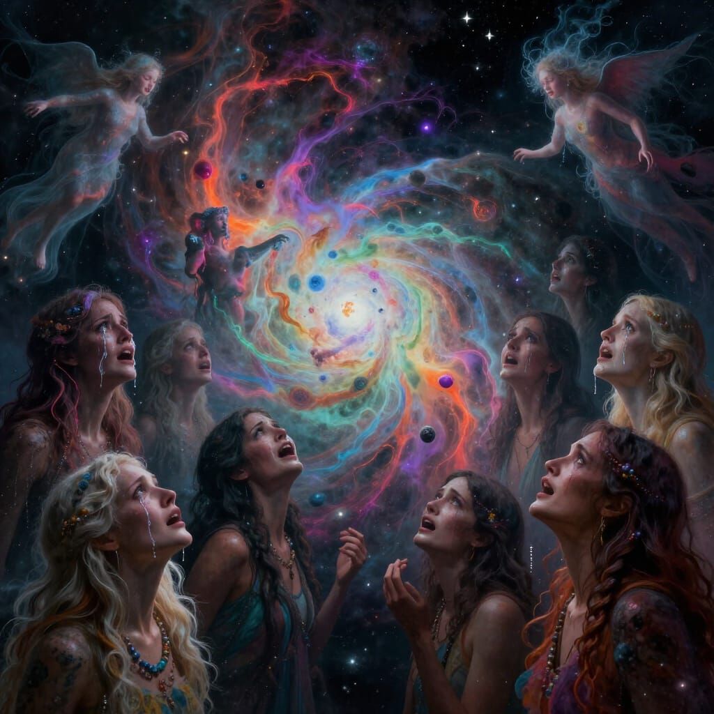 Cosmic Souls in Darkness: Astral Illustration