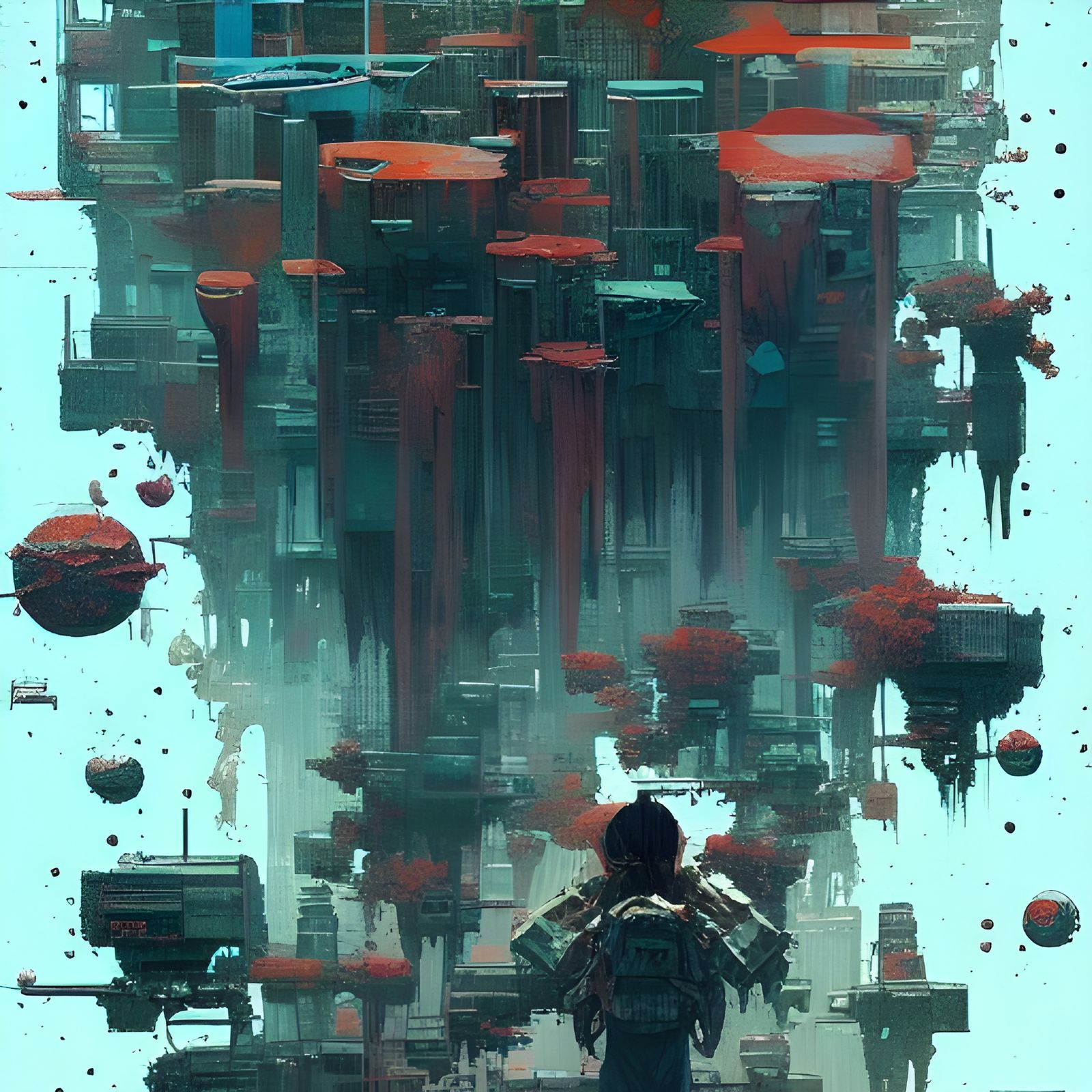 Dystopian Glitchcore Fantasy Dye-Transfer Ink Drawing