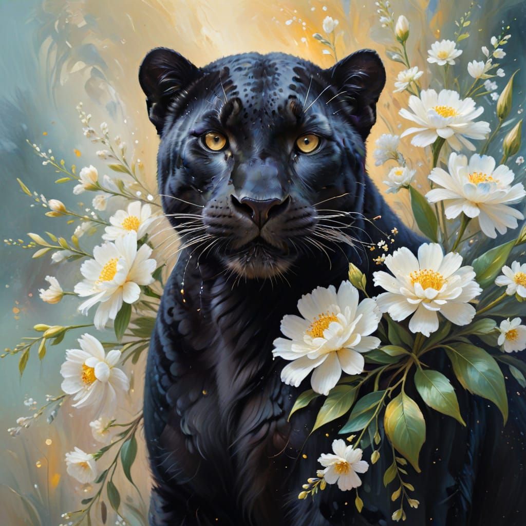 Whimsical Black Leopard Portrait in Pastel Hues