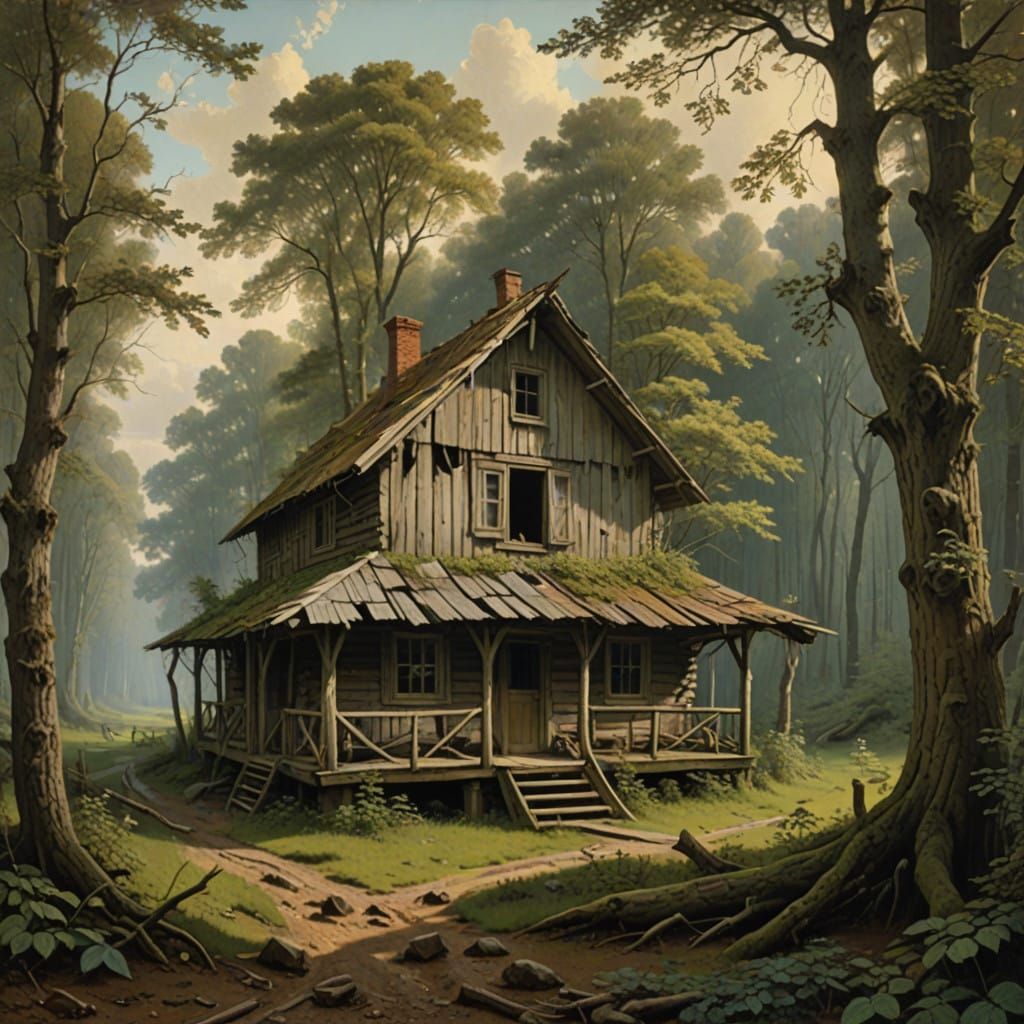 Decayed Appalachia Wilderness Shack in Muted Earth Tones