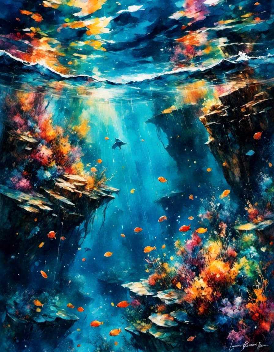 Vibrant Split Underwater View in Watercolor Style