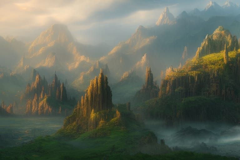 Futuristic Mountain City with Golden Cornfields: Detailed Ma...