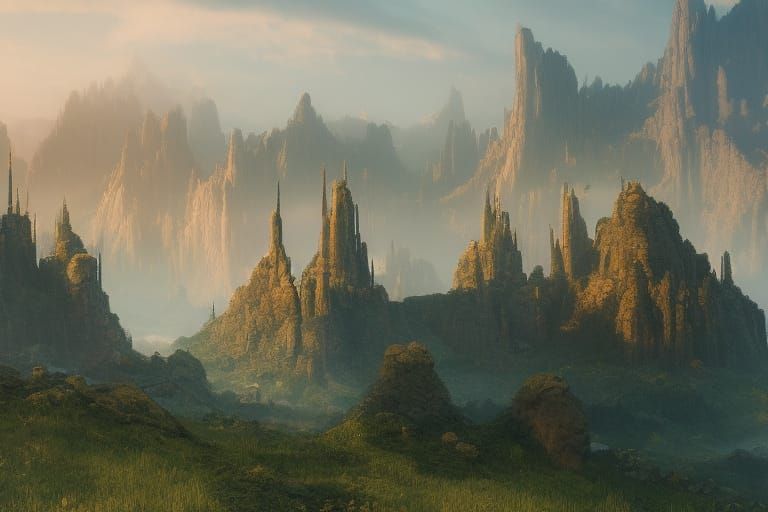 Futuristic Mountain City with Golden Cornfields