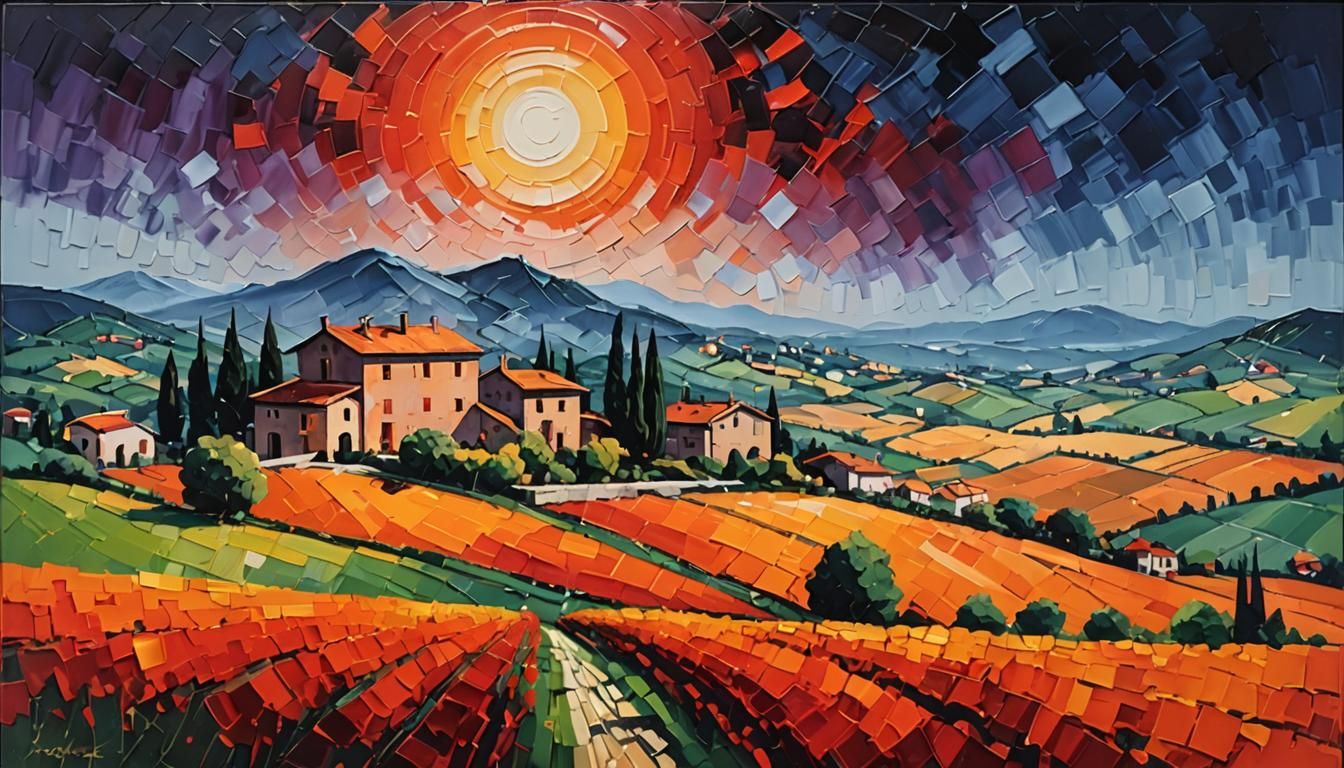 Italian Countryside in Thick Impasto Gouache Style