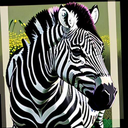 Vibrant Pixel Art Zebra in Meadow