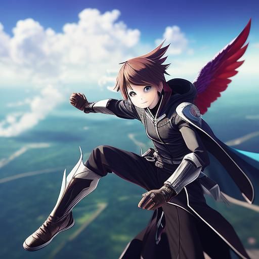 Wingsuit Flyer Soaring Through Sky: Anime Style Art