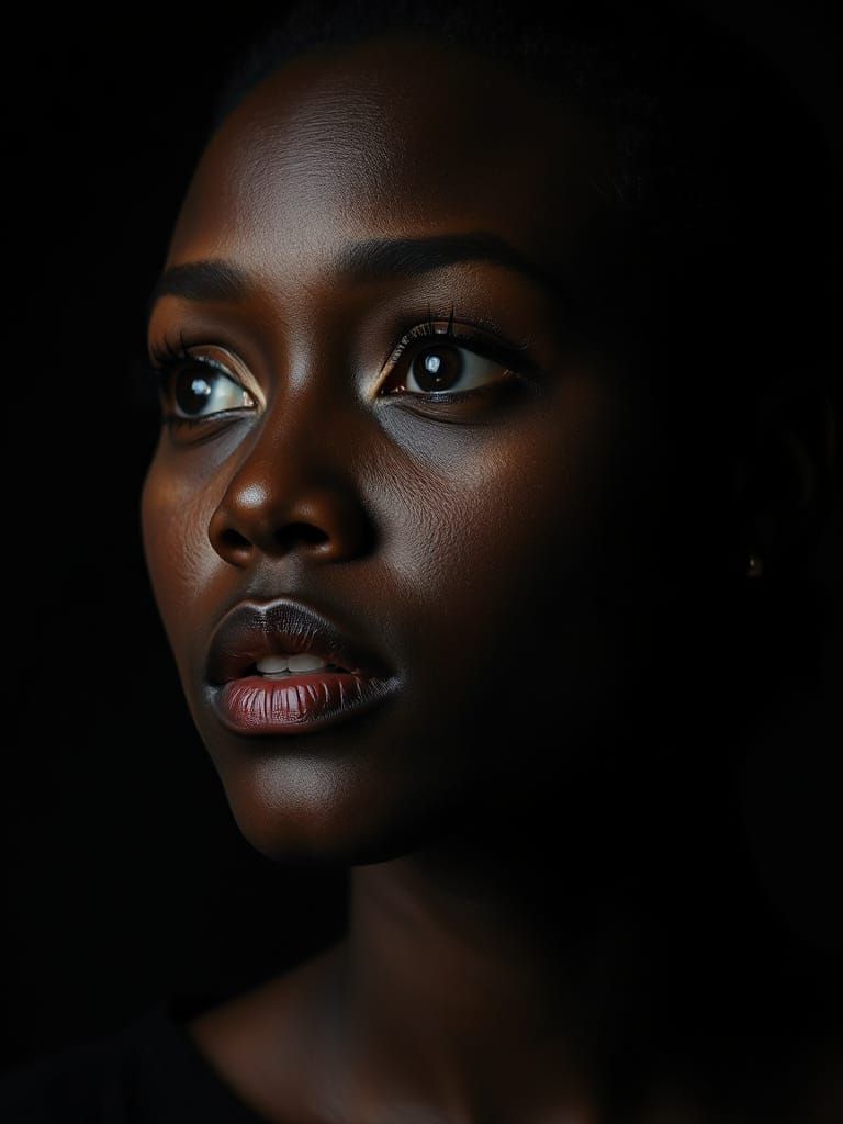 Soulful Black Woman in Contemplation on Dark Background