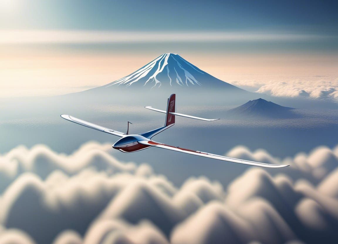 Glider Above Clouds With Mount Fuji: Photorealistic HDR