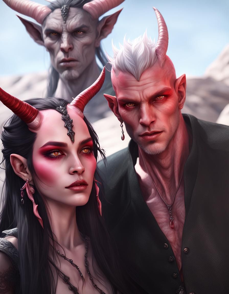 Tiefling Couple in Detailed Fantasy Art