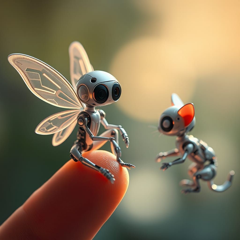 Robotic Fairy and Kitten Companion in Macro Detail