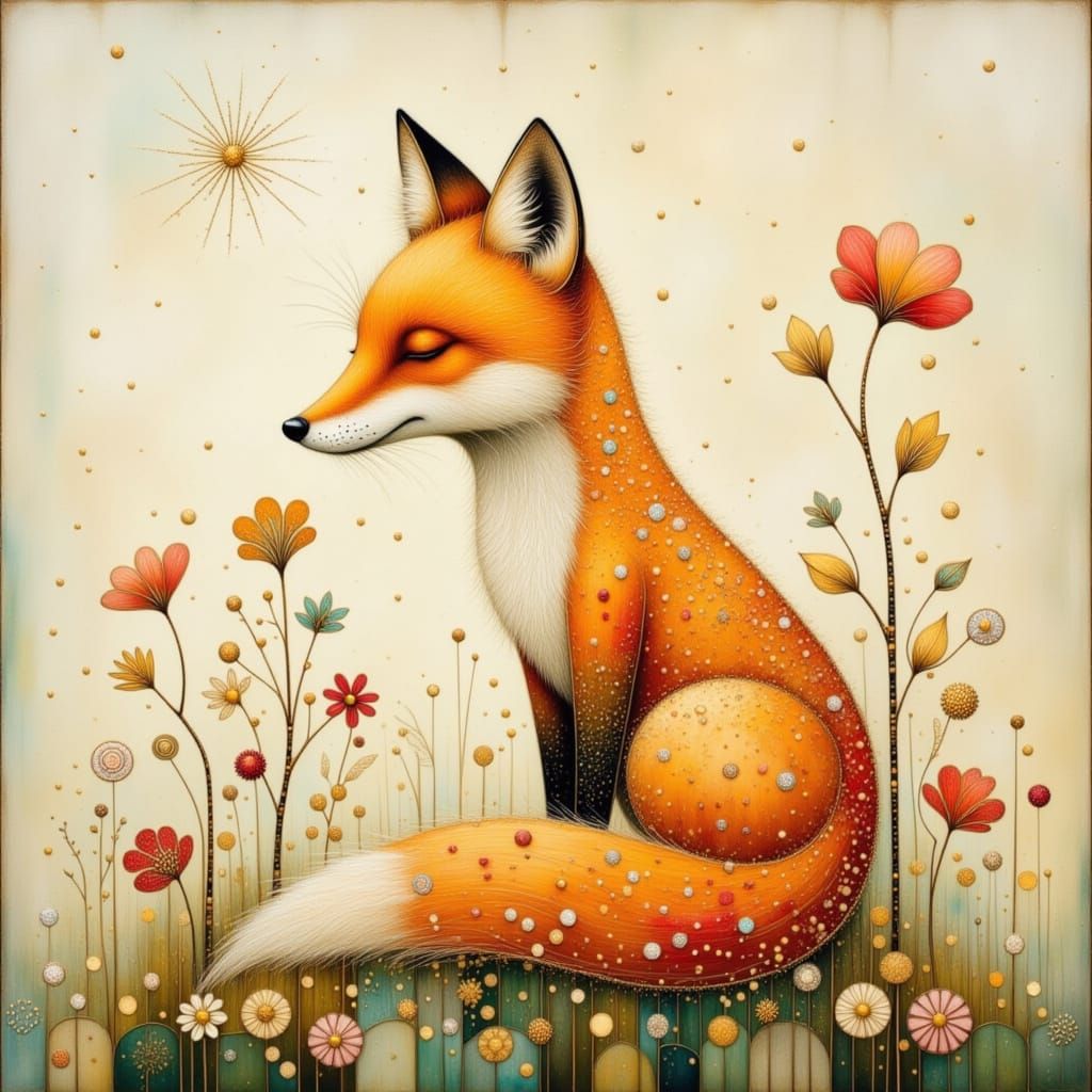 Whimsical Fox in Dreamy Landscape