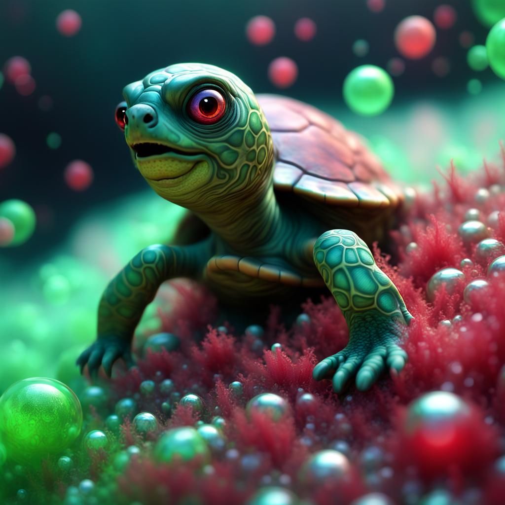 Adorable Mutated Alien Turtle Zombie with Nebula Eyes