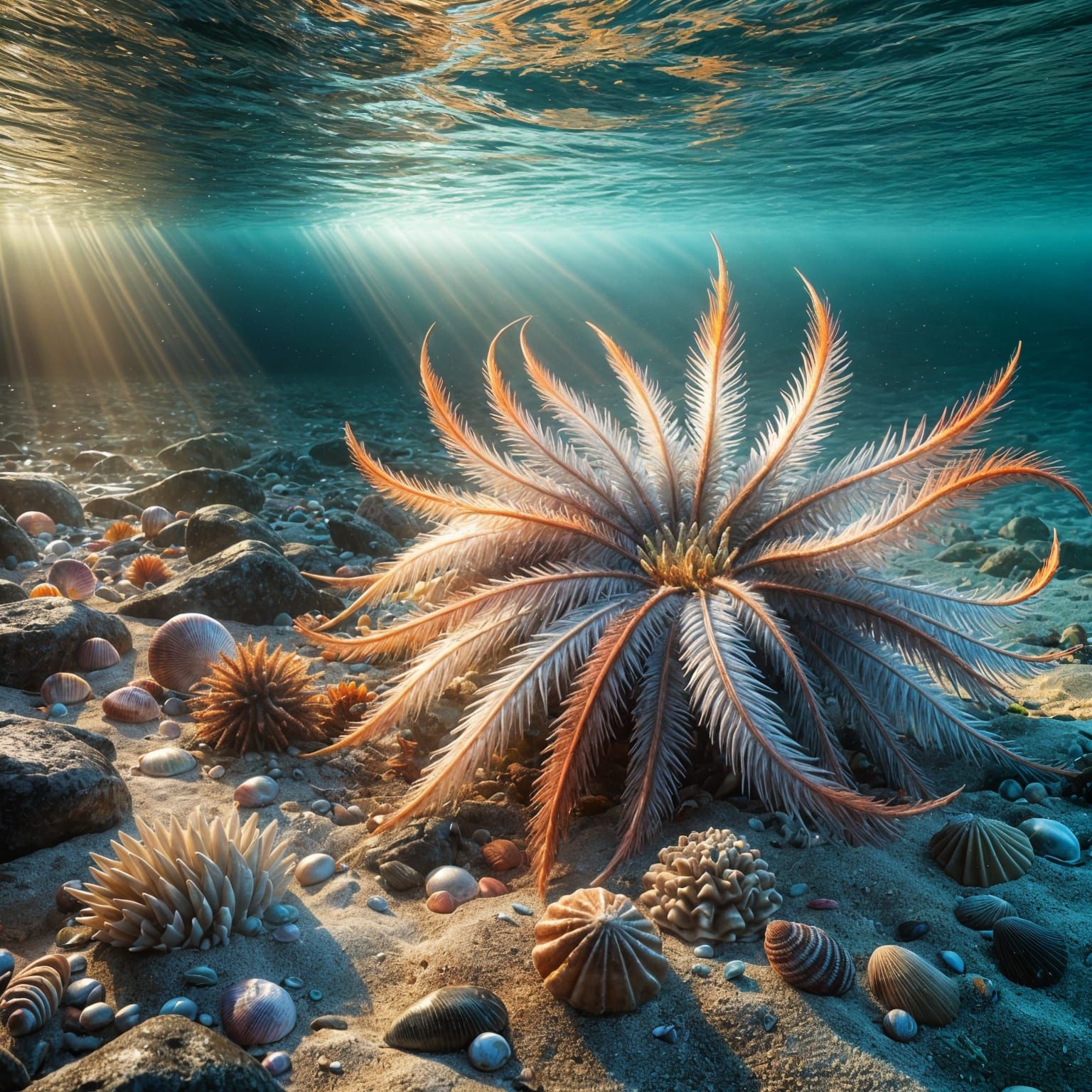 Vibrant Feathery Starfish Hunt in 3D Shading