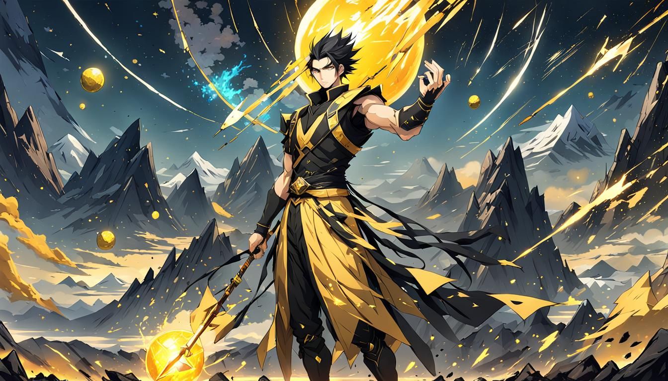 Anime Warrior with Spear and Magic Energy