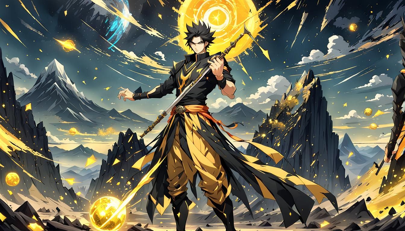 Anime Warrior with Spear and Magic Meteor