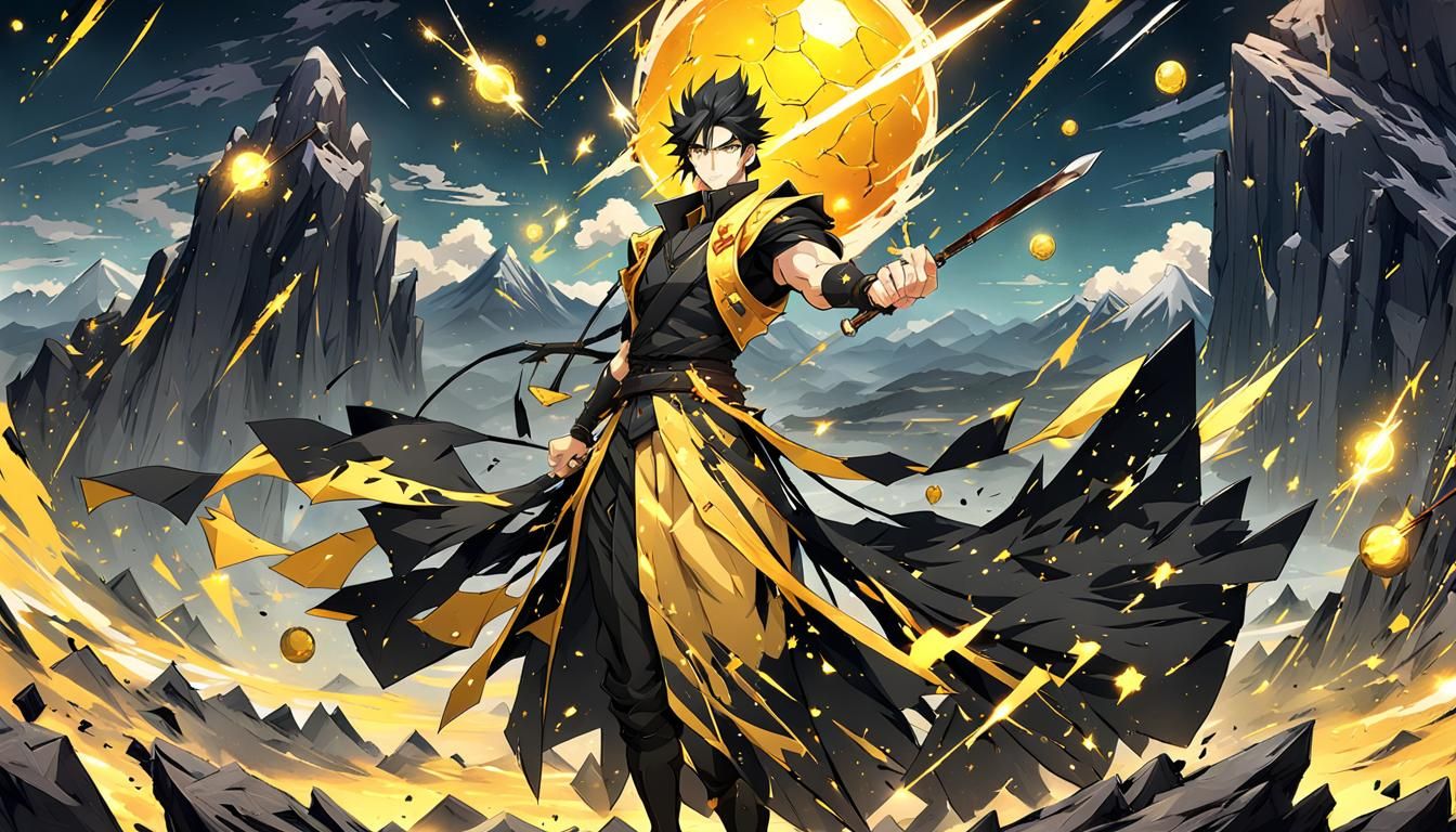 Anime Hero with Spear and Magic Energy