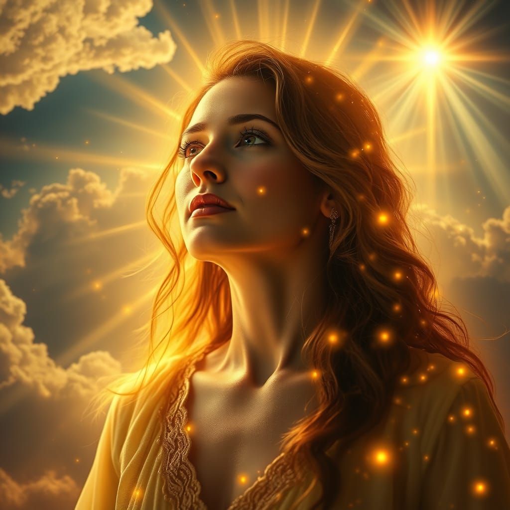Woman With Celestial Aura in Golden Divine Light